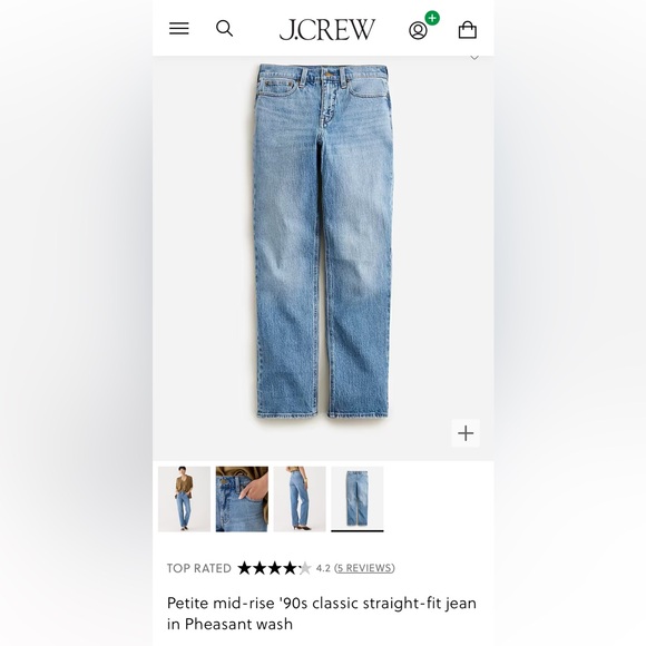 J Crew jeans, petite size 30 mid-rise 90s classic straight fit, pheasant wash - Picture 2 of 9